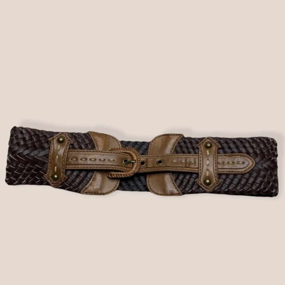 Belgo Lux‎ Wide Brown Weave Leather Belt